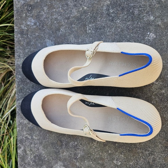 Rothy's 10 The Mary Jane Block Heel Round Cap Toe Black Beige Capsule Career‎ - Picture 8 of 8